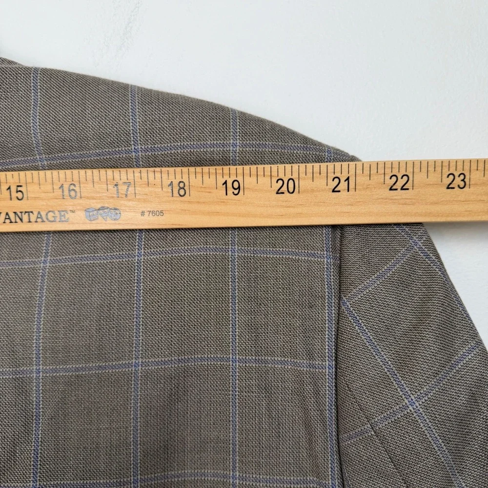 Lauren Ralph Lauren Mens 50R Silk Wool Windowpane Plaid Blazer Sport Coat Brown